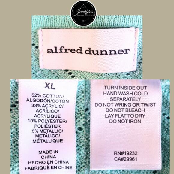 Alfred Dunner Women's Mint Green Silver Threading Chevron Open Cardigan Size XL - Picture 8 of 10